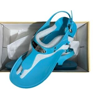 Michael Michael Kors Women's MK Plate Jelly Sandal Aquamarine 6 M